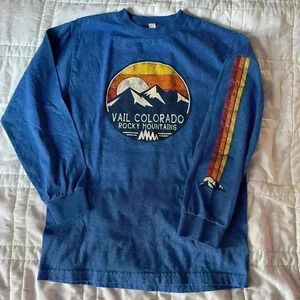 Blue vail Colorado Rocky Mountains graphic long sleeve t-shirt size small